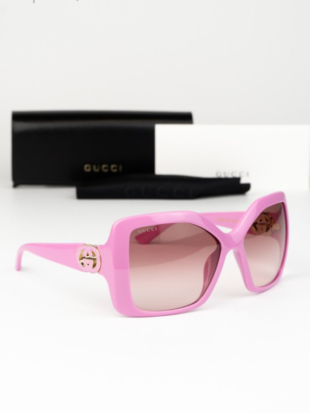 Gucci Women Sunglasses Pink Burgundy Gradient Square GG2015S 005 NEW AUTHENTIC
